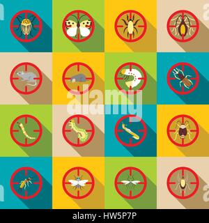 Pest control icons set, style plat Illustration de Vecteur