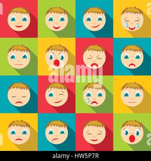 Smiles visages icons set, style plat Illustration de Vecteur