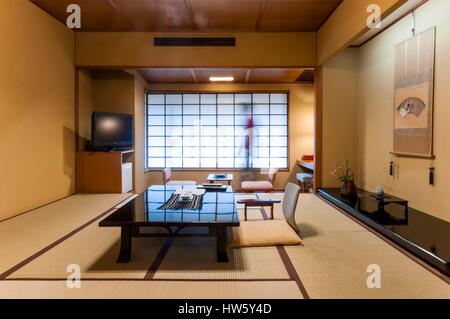 Le Japon, Kyushu, préfecture de Nagasaki, ville thermale de Takeo, chambre d'hôtel traditionnelle Banque D'Images