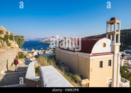 La Grèce, l'archipel du Dodécanèse, l'île de Leros, Platanos Banque D'Images