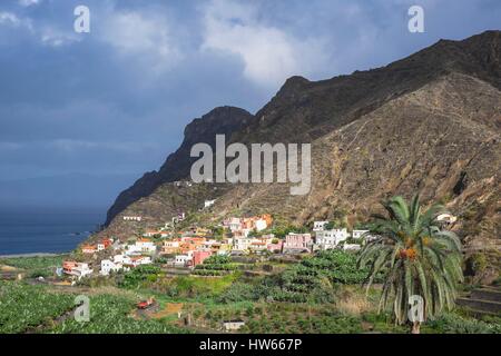 Espagne, Canaries, La Gomera island a déclaré Réserve de biosphère par l'UNESCO, village Hermigua côte nord de l'île Banque D'Images