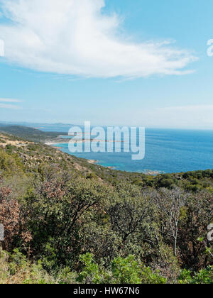 Vue de la côte de la Corse, près de Bonifacio appelée Réserve Naturelle des Bouches de Bonifacio, Corse, France, Méditerranée Banque D'Images