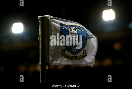 Une vue détaillée d'un poteau de coin Sheffield Wednesday avant le match de championnat entre Sky Bet Sheffield Wednesday et Lecture. Banque D'Images