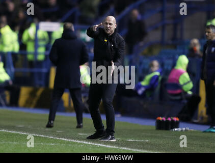 Jaap Stam gestionnaire de lecture des gestes sur la ligne de touche pendant le match de championnat de pari Ciel à Hillsborough, Sheffield. Banque D'Images