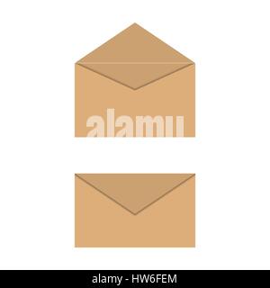 Un ensemble d'enveloppes postales de papier jaune, isolé sur fond blanc, ouvert et fermé, vector illustration. Illustration de Vecteur