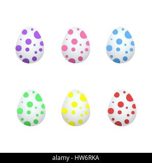 Six oeufs de pâques multicolores sur fond blanc Illustration de Vecteur