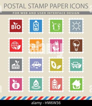 Alternative Energy web icons sur les timbres-poste Illustration de Vecteur