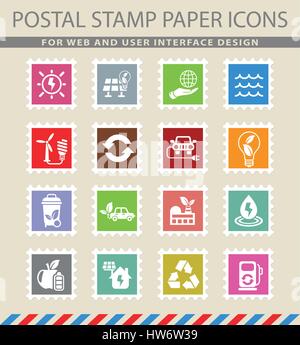 Alternative Energy web icons sur les timbres-poste Illustration de Vecteur
