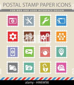 Icônes web paramètres sur les timbres-poste Illustration de Vecteur