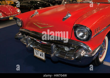 Vue rapprochée d'un 1957, Chevrolet Bel Air, à la London 2017 Classic Car Show Banque D'Images