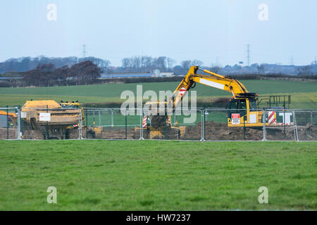 L'exploration du gaz de schiste cuadrilla site de fracturation en cours de construction près de Blackpool. Banque D'Images