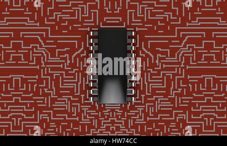 Circuit électronique puce,vue supérieure de travail rendu 3D Banque D'Images