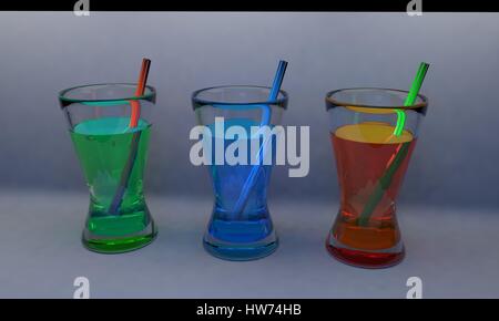 Tasses en verre à cocktail ; isolé sur blanc le travail, rendu 3D Banque D'Images