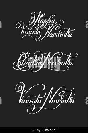 Ensemble d'établissement Vasanta heureux Navaratri part lettrage écrit inscriptio Illustration de Vecteur