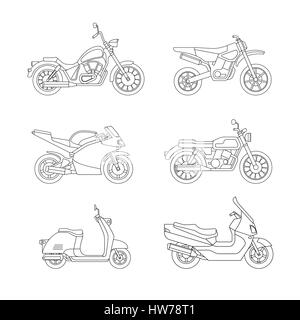 Moto et scooter line icons set. Illustration de Vecteur