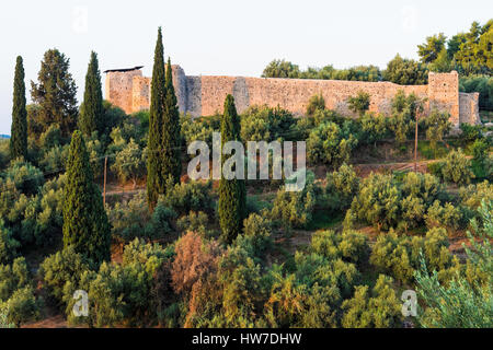 Vue sur le château d'Androussa dans le Péloponnèse, Grèce Banque D'Images