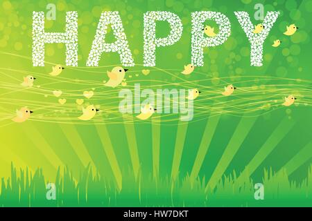 Fond vert d'été. Vector illustration pour votre conception. Les oiseaux dans un pré Illustration de Vecteur