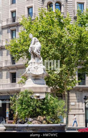 Espagne, Catalogne, Barcelone, Eixample, Gran Via de les Corts Catalanes, fontaine de la fin du xixe siècle Banque D'Images