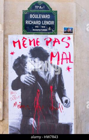 France, Paris, Boulevard Richard Lenoir, près de Bataclan, hommage aux victimes des attaques terroristes du 13 novembre 2015 Banque D'Images