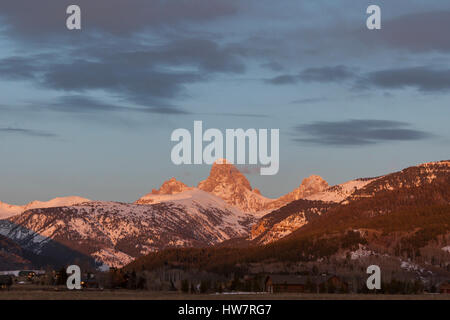 Au coucher du soleil, Grand Teton Driggs, Idaho. Banque D'Images