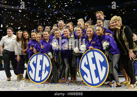 Jacksonville, FL, USA. 18 Mar, 2017. L'Université d'état de la Louisiane célèbre remportant le titre sec lors de la Jacksonville Veterans Memorial Arena à Jacksonville, FL. Credit : Amy Sanderson/ZUMA/Alamy Fil Live News Banque D'Images