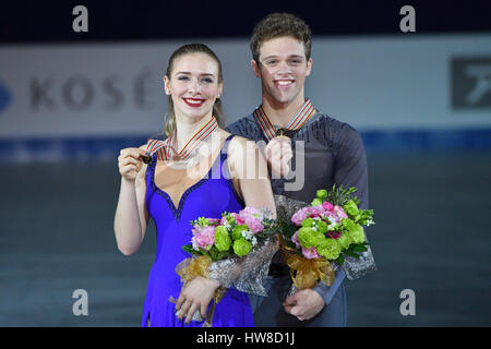 Taipei, Taiwan. 18 Mar, 2017. Rachel Parsons & Michael Parson (USA) : Patinage Artistique Championnats du monde juniors de patinage artistique, de danse sur glace de cérémonie de remise des prix à Taipei Arena à Taipei, Taiwan . Credit : AFLO SPORT/Alamy Live News Banque D'Images