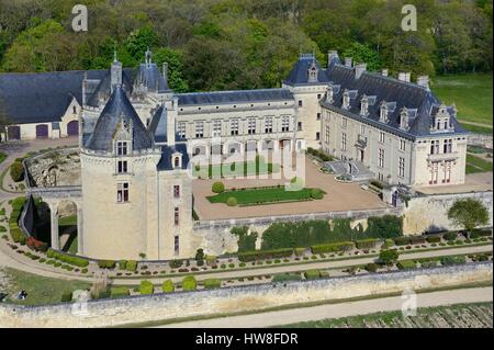 La France, dans le Maine et Loire, Brézé, le Château (vue aérienne) Banque D'Images