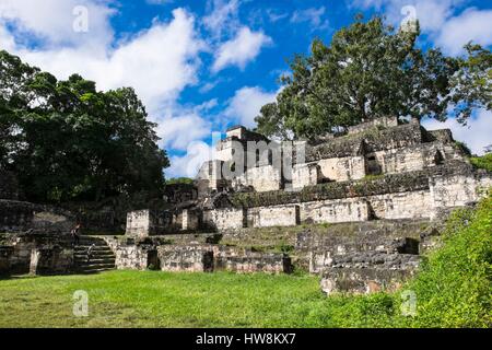 Peten au Guatemala, département, parc national de Tikal, un site du patrimoine mondial de l'acropole centrale temple Banque D'Images