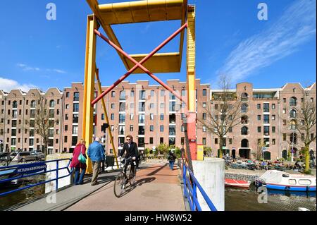 Pays-bas, le nord de la Hollande, Amsterdam, Plantage, quartier des entrepôts converti sur le canal Entrepotdok, réhabilité dans les années 80 Banque D'Images