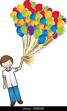 Happy boy avec des ballons dans la main Illustration de Vecteur