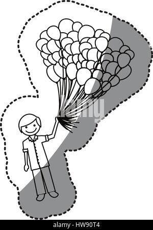 Silhouette happy boy avec des ballons dans la main Illustration de Vecteur