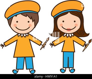 Caricature en couleurs couple costume peintres Illustration de Vecteur