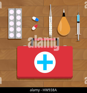 Traitement médical et d'outils. Soins médicaux, la vaccination et la grippe l'injection. Vector illustration Banque D'Images