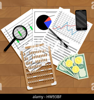 L'analyse financière de la statistique. Rapport statistique sur la comptabilité, vector illustration d'avion tableau Banque D'Images