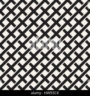 Modèle sans couture tissage. Arrière-plan de l'intersection de tressage Stripes Lattice. Noir et Blanc Illustration vecteur géométrique. Illustration de Vecteur