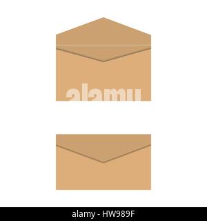 Un ensemble d'enveloppes postales de papier jaune, isolé sur fond blanc, ouvert et fermé, vector illustration. Illustration de Vecteur