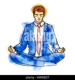 Businessman meditating, aquarelle, illustration vectorielle, homme d'affaires la méditation dans Lotus Illustration de Vecteur