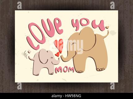 T'aime maman, carte de voeux avec les animaux. La fête des Mères Illustration de Vecteur