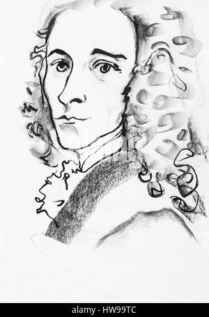 Portrait de François Marie Arouet dit) (Francois-Marie Voltaire (1694-1778), Ecrivain et philosophe francais - illustration de l'Ewa Ewa KLOS KLOS ©/Opal Banque D'Images