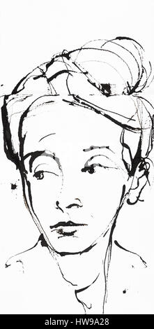 Portrait de Marguerite Duras (1914-1996), femme de lettres, dramaturge et realizatrice, romanciere francaise - illustration de l'Ewa Ewa KLOS KLOS ©/Opal Banque D'Images