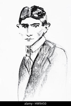 Portrait de Franz Kafka (1883-1924), tchèque, Ecrivain de langue allemande - illustration de l'Ewa Ewa KLOS KLOS ©/Opale Banque D'Images