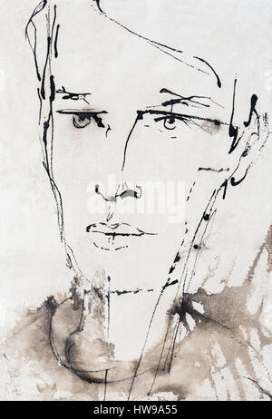 Portrait de Jean Marie Gustave (J M G Le Clezio (ne en 1940), Ecrivain francais - illustration de l'Ewa Ewa KLOS KLOS ©/Opale Banque D'Images