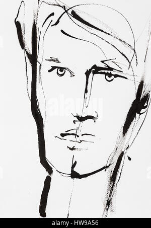 Portrait de Jean Marie Gustave (J M G Le Clezio (ne en 1940), Ecrivain francais - illustration de l'Ewa Ewa KLOS KLOS ©/Opale Banque D'Images