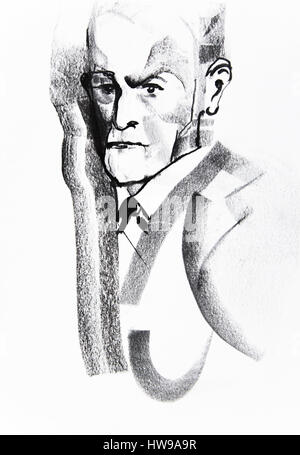 Sigmund Freud (1856-1939), neurologue et psychothérapeute - illustration de l'Ewa Ewa KLOS KLOS ©/Opale Banque D'Images