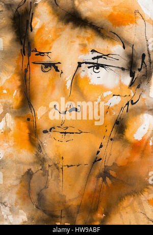 Portrait de Jean-Marie Gustave (J-M G) LE CLEZIO - dessin par Ewa KLOS - 2016 - éEwa Klos/Opale Banque D'Images