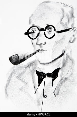 Le Corbusier (Charles-Edouard Jeanneret-Gris) illustration d'Ewa Ewa KLOS KLOS ©/Opale Banque D'Images
