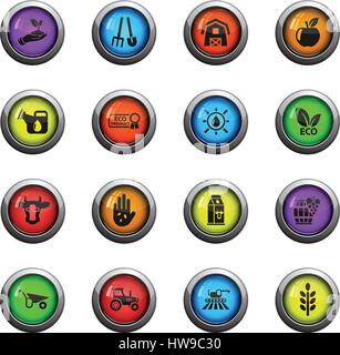 Les icônes de couleur rond agricoles les boutons en verre pour votre conception Illustration de Vecteur