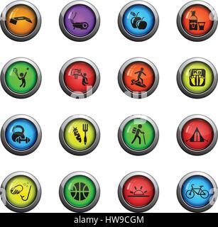 Mode de vie sain des icônes sur les boutons en verre ronde de couleur pour votre conception Illustration de Vecteur