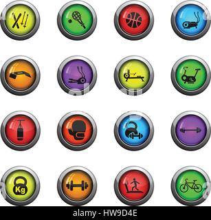 Les équipements de sport des icônes sur les boutons en verre ronde de couleur pour votre conception Illustration de Vecteur