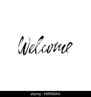 Inscription Bienvenue. Éléments de conception à la main. Vector illustration noir et blanc. Inscription manuscrite brosse sèche. Illustration de Vecteur
